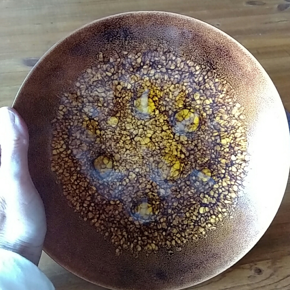 Brown Enamel 9" Bowl on Copper EUC - Picture 2 of 4
